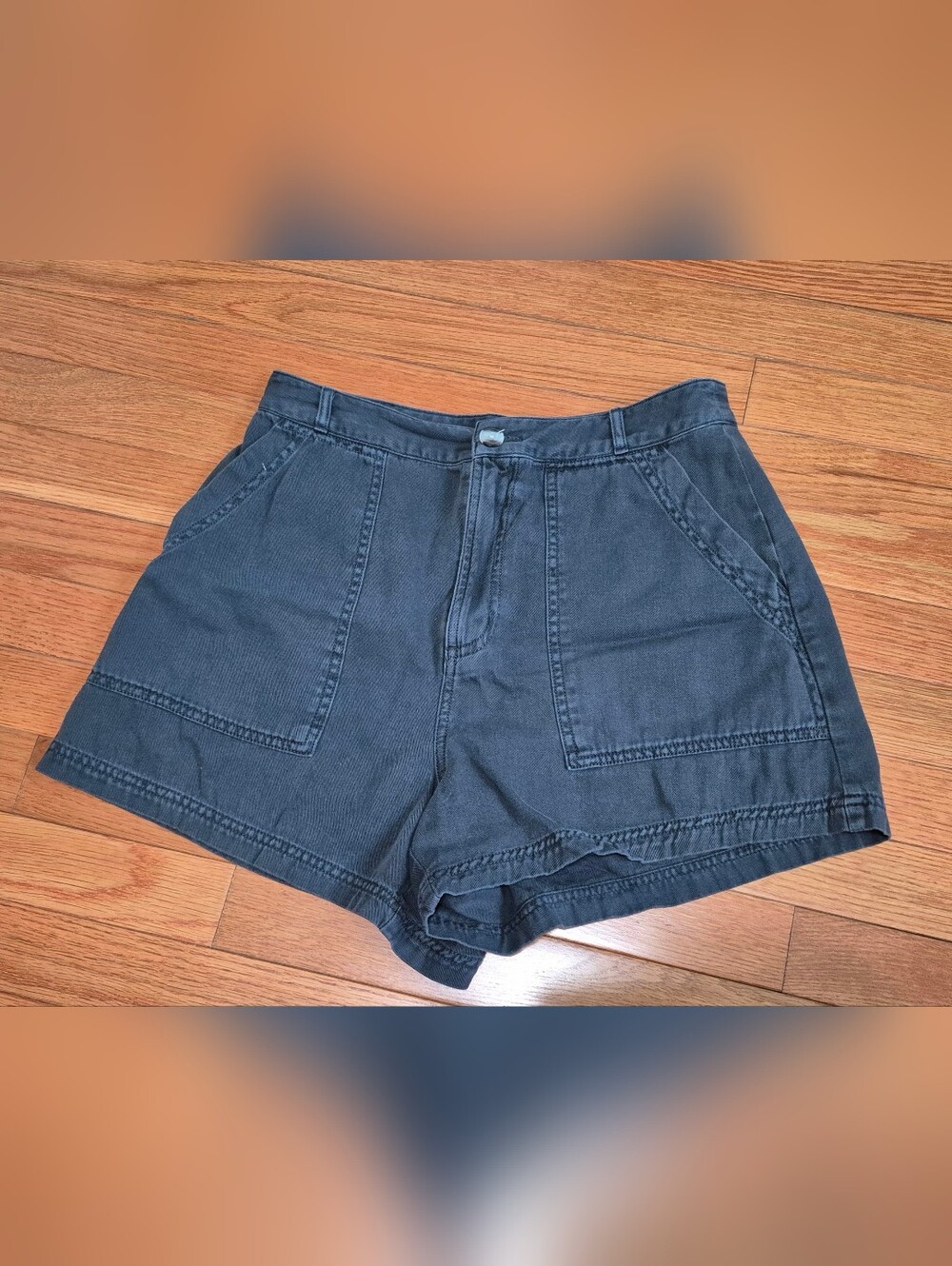 100% Cotton High-Waist Charcoal Utility Shorts